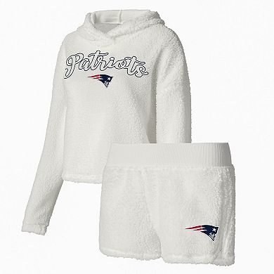 Women's Concepts Sport  White New England Patriots Fluffy Pullover Sweatshirt & Shorts Sleep Set