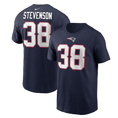 Men's Nike Rhamondre Stevenson Navy New England Patriots Player Name & Number T-Shirt