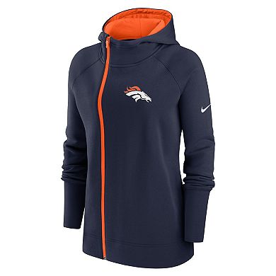 Women's Nike  Navy Denver Broncos Asymmetrical Raglan Full-Zip Hoodie