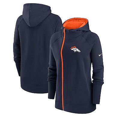 Women's Nike  Navy Denver Broncos Asymmetrical Raglan Full-Zip Hoodie