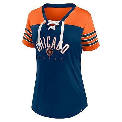 Women's Fanatics Branded Navy/Orange Chicago Bears Blitz & Glam Lace-Up V-Neck Jersey T-Shirt