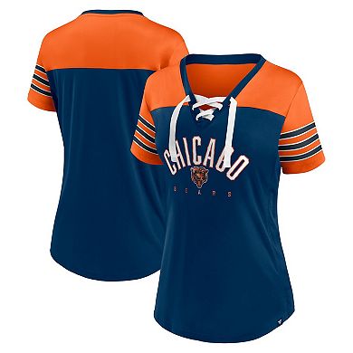 Women's Fanatics Branded Navy/Orange Chicago Bears Blitz & Glam Lace-Up V-Neck Jersey T-Shirt