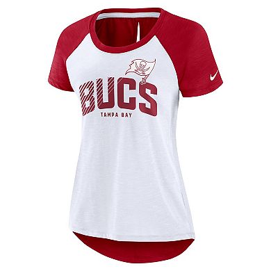 Women's Nike White/Heather Red Tampa Bay Buccaneers Back Cutout Raglan T-Shirt