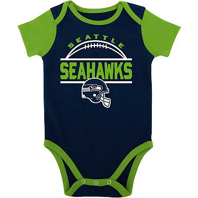 Newborn & Infant Navy/Neon Green Seattle Seahawks Home Field Advantage Three-Piece Bodysuit, Bib & Booties Set