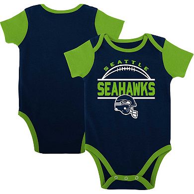 Newborn & Infant Navy/Neon Green Seattle Seahawks Home Field Advantage Three-Piece Bodysuit, Bib & Booties Set