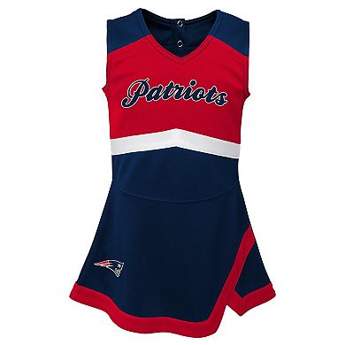 Girls Toddler Navy New England Patriots Two-Piece Cheer Captain Jumper Dress & Bloomers Set