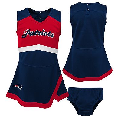 Girls Toddler Navy New England Patriots Two-Piece Cheer Captain Jumper Dress & Bloomers Set