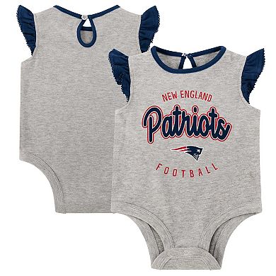 Girls Infant Heather Gray/Navy New England Patriots All Dolled Up Three-Piece Bodysuit, Skirt & Booties Set
