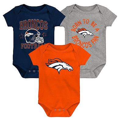 Infant Orange/Navy/Gray Denver Broncos Born to Be 3-Pack Bodysuit Set