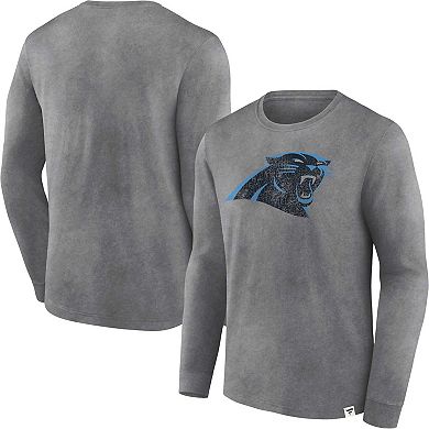 Men's Fanatics Branded  Heather Charcoal Carolina Panthers Washed Primary Long Sleeve T-Shirt