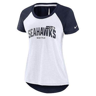 Women's Nike White/Heather College Navy Seattle Seahawks Back Cutout Raglan T-Shirt