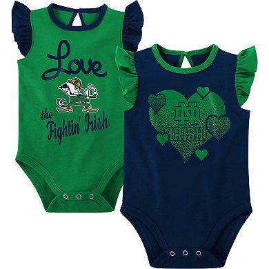 Girls Newborn & Infant Navy/Green Notre Dame Fighting Irish Spread the Love 2-Pack Bodysuit Set