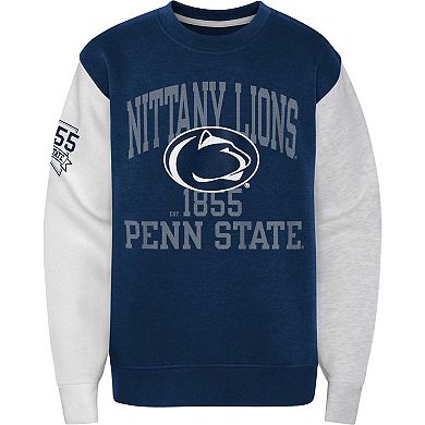 Youth Navy Penn State Nittany Lions Color Block Fleece Pullover Sweatshirt