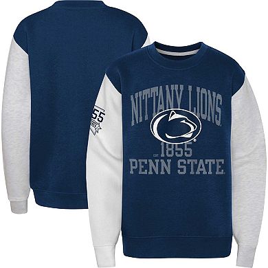 Youth Navy Penn State Nittany Lions Color Block Fleece Pullover Sweatshirt