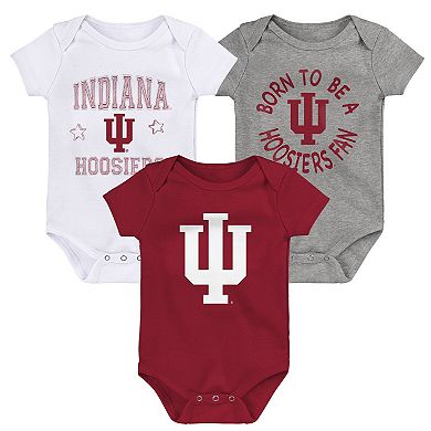 Newborn & Infant Crimson/White/Heather Gray Indiana Hoosiers 3-Pack Born To Be Bodysuit Set