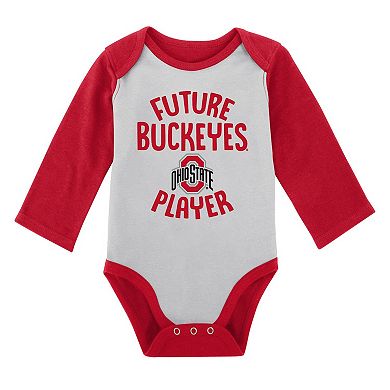 Newborn & Infant White/Gray Ohio State Buckeyes 2-Pack Play Time Long Sleeve Bodysuit Set