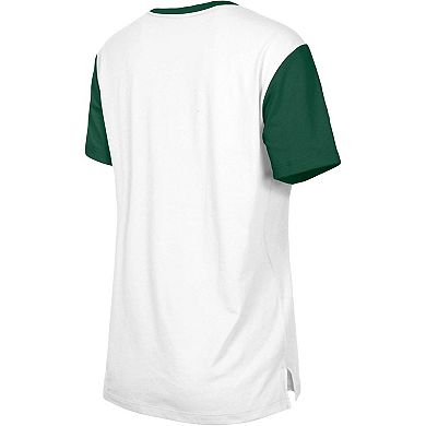 Women's New Era  White/Green Green Bay Packers Third Down Colorblock T-Shirt