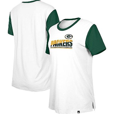 Women's New Era  White/Green Green Bay Packers Third Down Colorblock T-Shirt