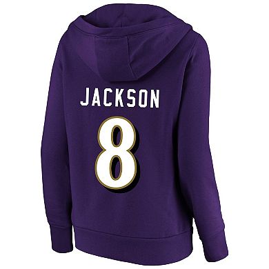 Women's Profile Lamar Jackson Purple Baltimore Ravens Plus Size Player Name & Number Pullover Hoodie