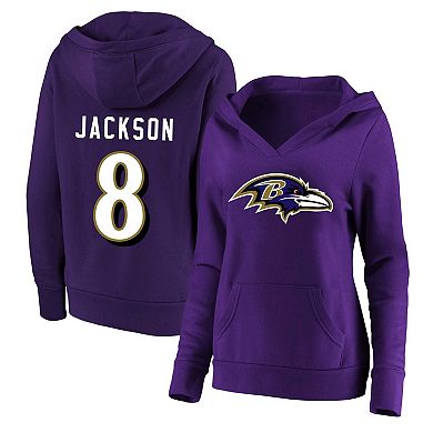 Women's Profile Lamar Jackson Purple Baltimore Ravens Plus Size Player Name & Number Pullover Hoodie