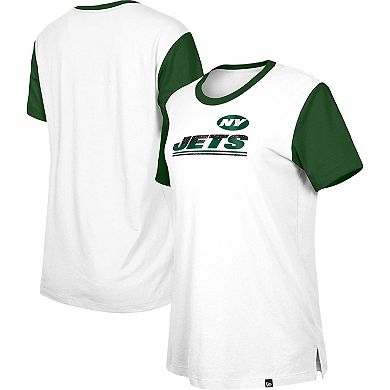 Women's New Era  White/Green New York Jets Third Down Colorblock T-Shirt