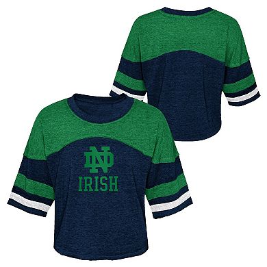 Girls Youth Navy Notre Dame Fighting Irish Sunday Friday Sleeve Stripe Jersey T-Shirt