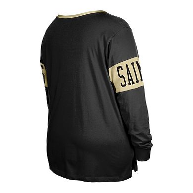 Women's New Era  Black New Orleans Saints Plus Size Lace-Up Notch Neck Long Sleeve T-Shirt