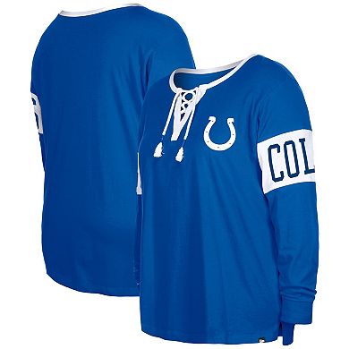 Women's New Era  Royal Indianapolis Colts Plus Size Lace-Up Notch Neck Long Sleeve T-Shirt
