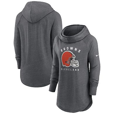 Women's Nike Heather Charcoal Cleveland Browns Raglan Funnel Neck Pullover Hoodie