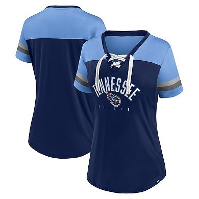 Women's Fanatics Branded Navy/Light Blue Tennessee Titans Blitz & Glam Lace-Up V-Neck Jersey T-Shirt