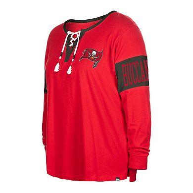 Women's New Era  Red Tampa Bay Buccaneers Plus Size Lace-Up Notch Neck Long Sleeve T-Shirt