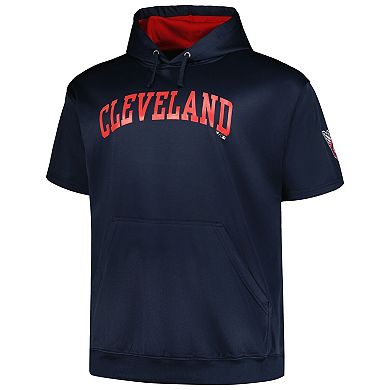 Men's Profile Navy Cleveland Guardians Big & Tall Contrast Short Sleeve Pullover Hoodie