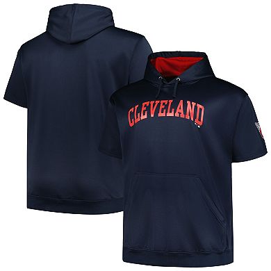 Men's Profile Navy Cleveland Guardians Big & Tall Contrast Short Sleeve Pullover Hoodie