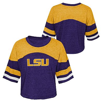 Girls Youth Purple LSU Tigers Sunday Friday Sleeve Stripe Jersey T-Shirt