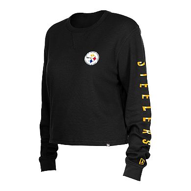 Women's New Era  Black Pittsburgh Steelers Thermal Crop Long Sleeve T-Shirt