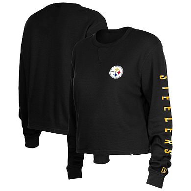 Women's New Era  Black Pittsburgh Steelers Thermal Crop Long Sleeve T-Shirt