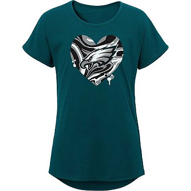 Girls Youth Green Philadelphia Eagles Drip Heart Dolman T-Shirt