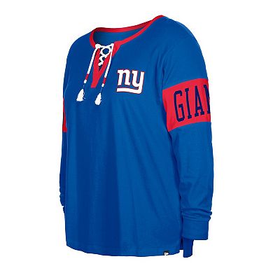 Women's New Era  Royal New York Giants Plus Size Lace-Up Notch Neck Long Sleeve T-Shirt