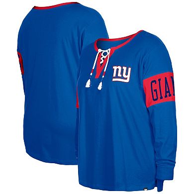 Women's New Era  Royal New York Giants Plus Size Lace-Up Notch Neck Long Sleeve T-Shirt