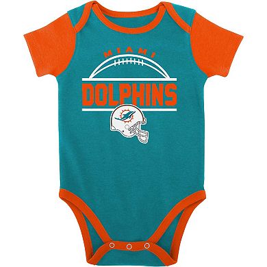 Newborn & Infant Aqua/Orange Miami Dolphins Home Field Advantage Three-Piece Bodysuit, Bib & Booties Set