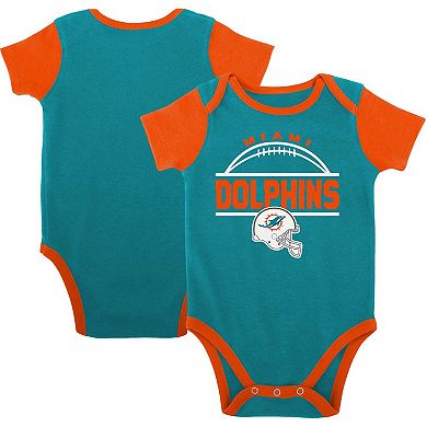 Newborn & Infant Aqua/Orange Miami Dolphins Home Field Advantage Three-Piece Bodysuit, Bib & Booties Set