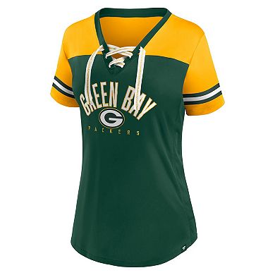 Women's Fanatics Branded Green/Gold Green Bay Packers Blitz & Glam Lace-Up V-Neck Jersey T-Shirt