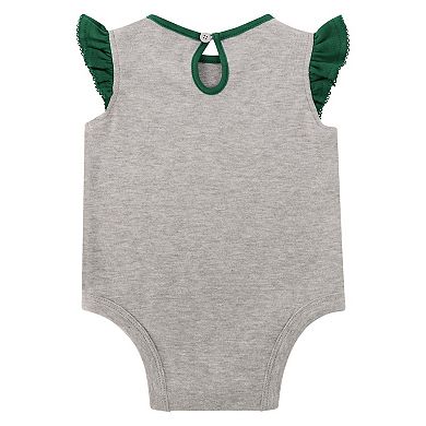 Girls Infant Heather Gray/Green Green Bay Packers All Dolled Up Three-Piece Bodysuit, Skirt & Booties Set