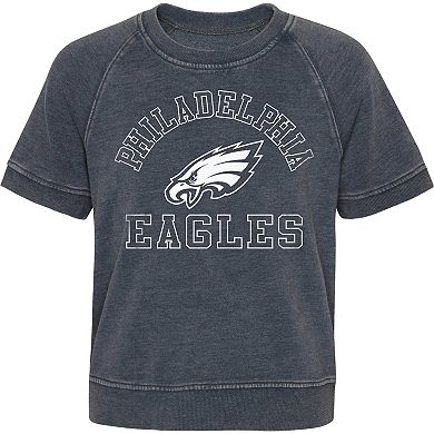 Girls Juniors Heather Charcoal Philadelphia Eagles Cheer Squad Raglan T-Shirt