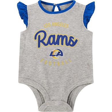 Newborn Heather Gray/Royal Los Angeles Rams All Dolled Up Three-Piece Bodysuit, Skirt & Booties Set