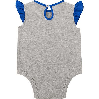 Newborn Heather Gray/Royal Los Angeles Rams All Dolled Up Three-Piece Bodysuit, Skirt & Booties Set