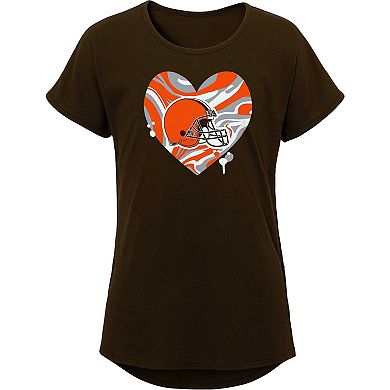 Girls Youth Brown Cleveland Browns Drip Heart Dolman T-Shirt