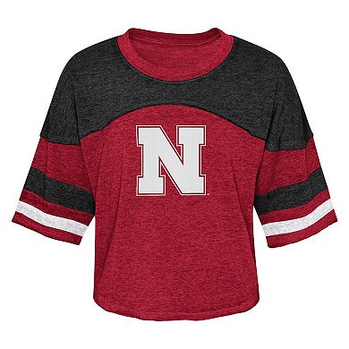 Girls Youth Scarlet Nebraska Huskers Sunday Friday Sleeve Stripe Jersey T-Shirt