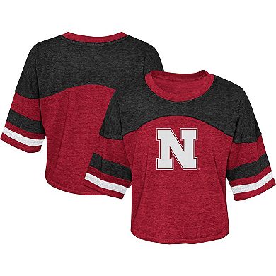 Girls Youth Scarlet Nebraska Huskers Sunday Friday Sleeve Stripe Jersey T-Shirt