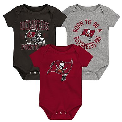 Infant Red/Pewter/Gray Tampa Bay Buccaneers Born to Be 3-Pack Bodysuit Set